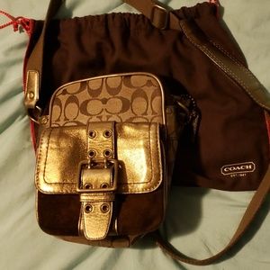 Coach  shoulder bag brown suede & leather detail
